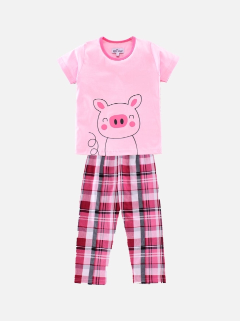 

Nite Flite Girls Pink & White Printed Night suit