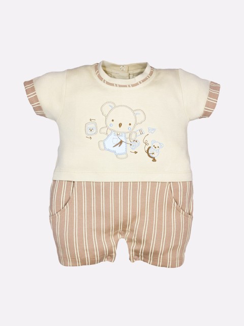 

BABY GO Infants Kids Brown & Cream-Coloured Striped Cotton Romper