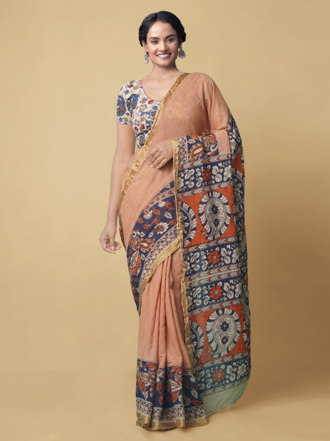 

Unnati Silks Brown Pure Cotton Striped Kanjeevaram Saree