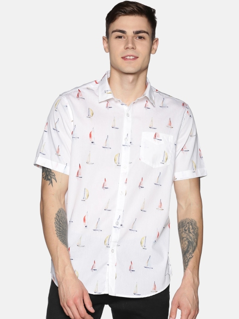 

Tusok Men White Regular Fit Printed Cotton Casual Shirt