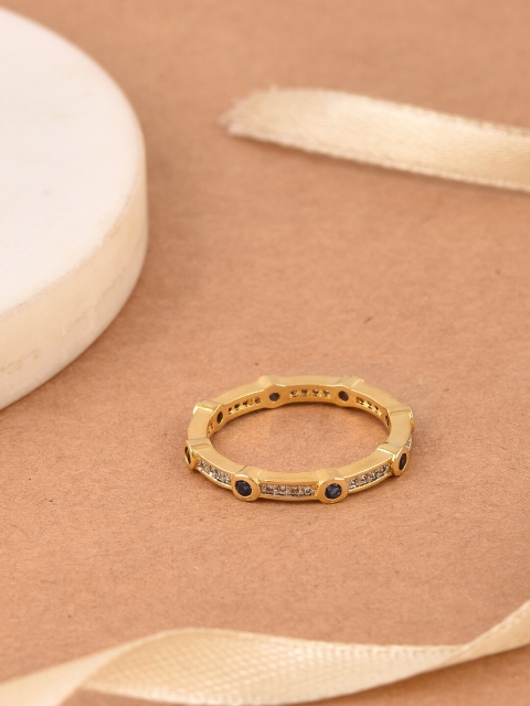 

Tistabene Gold-Plated Blue & White Stone-Studded Band Finger Ring