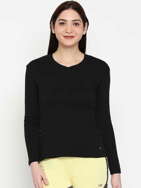 

XIN Women Black Solid V-Neck T-shirt