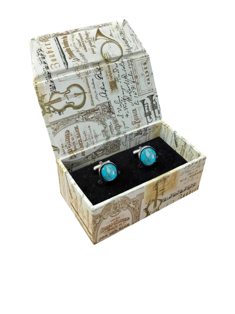 

Blacksmith Turquoise Blue & Silver-Plated Printed Round Cufflinks