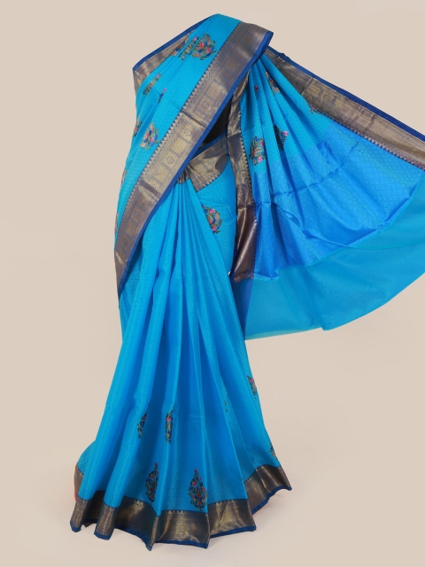 

Pothys Blue Embroidered Cotton Blend Saree