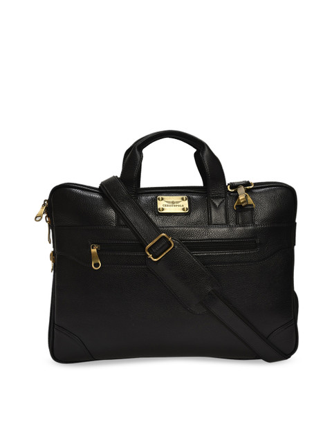 

CHRISTOPOLO Unisex Black & Gold-Toned Textured Laptop Bag