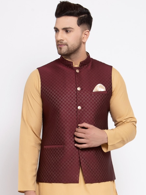 

MAXENCE Men Maroon Printed Nehru Jacket