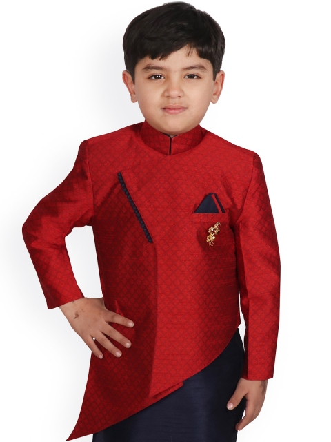 

SG YUVRAJ Boys Maroon Self Design Tailored Ethnic Jacket