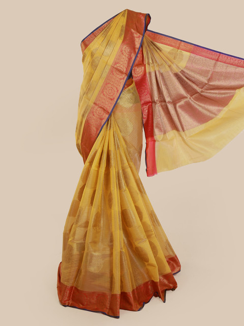 

Pothys Yellow & Gold-Toned Tissue Woven Design Saree