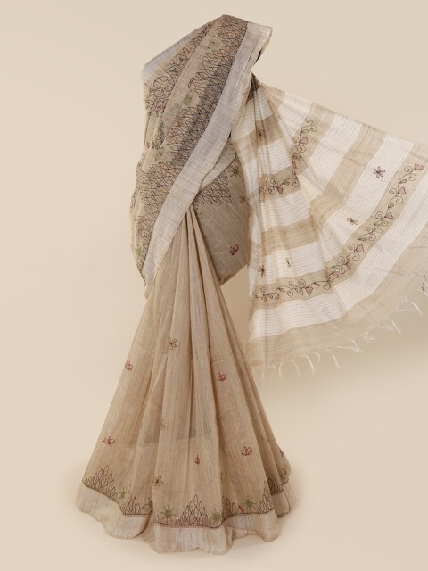 

Pothys Cream-Coloured Solid Jute Cotton Saree