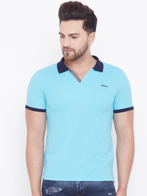 

Adobe Men Turquoise Blue Solid Polo Collar T-shirt