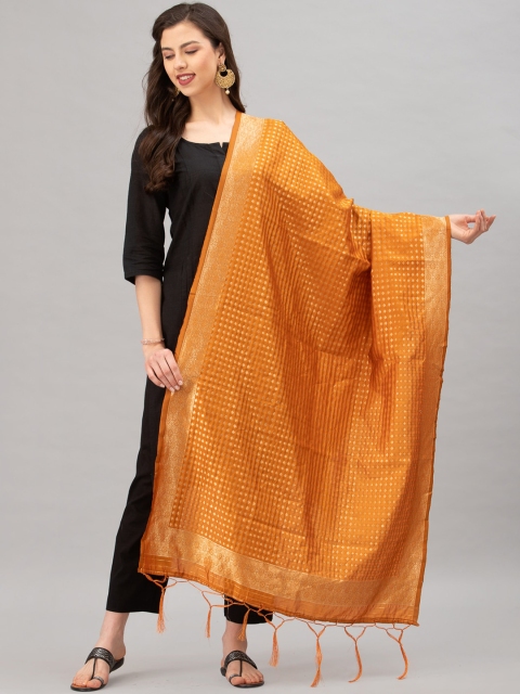 

Satrani Orange & Gold-Coloured Woven Design Jacquard Banarasi Dupatta