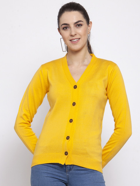 

Kalt Women Yellow Solid Cardigan Sweater