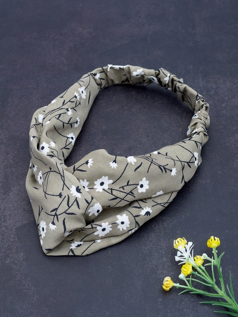 

Golden Peacock Grey Melange & Navy Blue Knot Design Floral Printed Elasticated Hairband