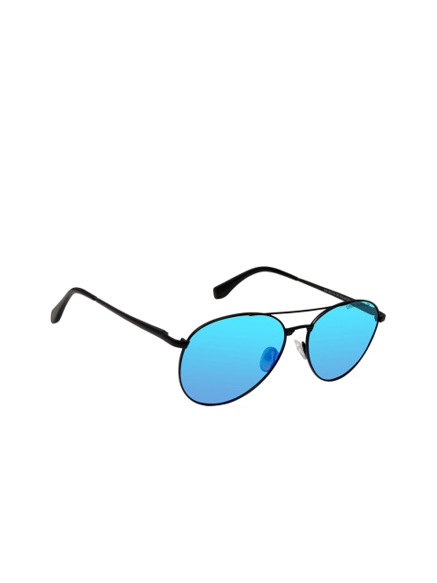 

David Blake Unisex Blue Lens & Black Aviator Sunglasses With