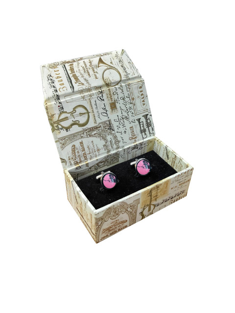 

Blacksmith Pink & Black Silver-Plated Printed Round Cufflinks