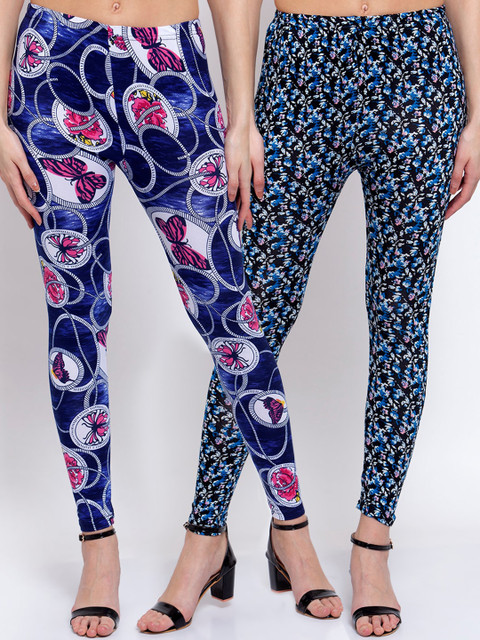 

KLOTTHE Women Pack Of 2 Printed Ankle-Length Leggings, Black
