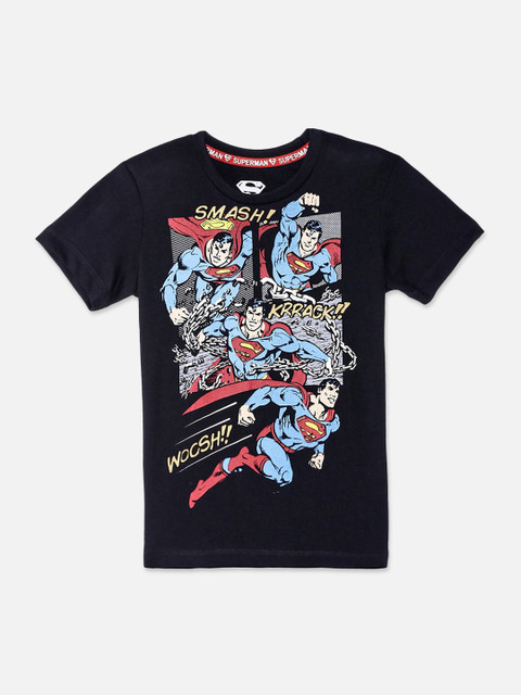 

Kids Ville Boys Black Superman Printed Round Neck Cotton T-shirt
