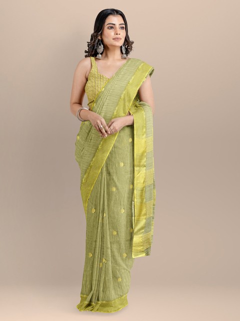 

BharatSthali Green Silk Cotton Woven Design Mangalagiri Handloom Saree