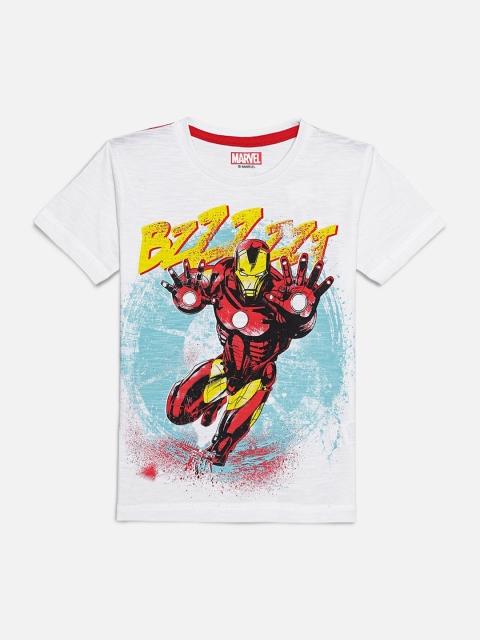 

Kids Ville Boys White Avengers Printed Round Neck Cotton T-shirt
