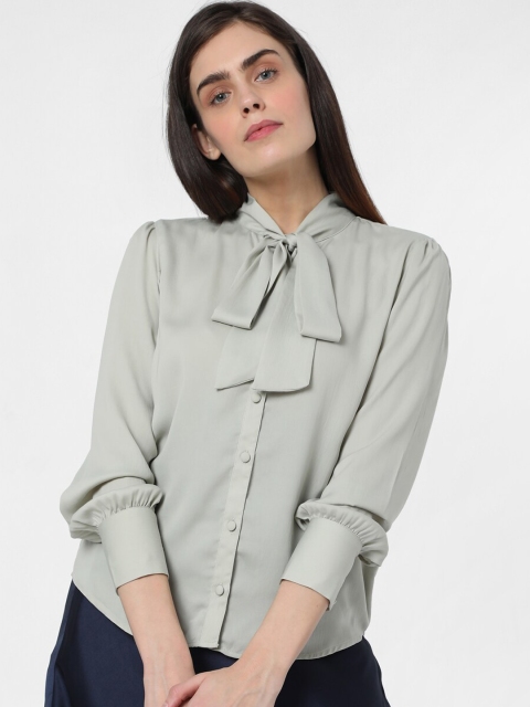 

Vero Moda Grey Tie-up Neck Regular Top