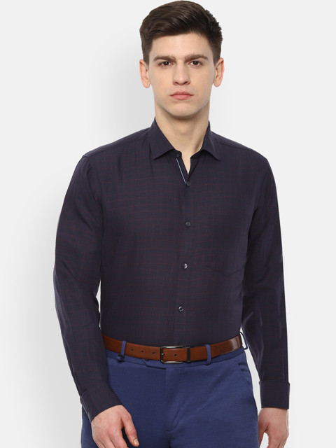 

Van Heusen Men Navy Blue Regular Fit Checked Casual Shirt