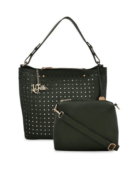 

LaFille Set of Green Textured Hobo & Sling Bag