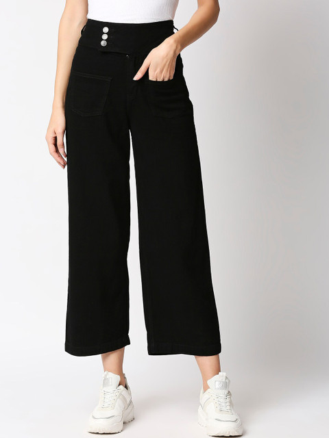 

High Star Women Black Clean Look Wide Leg Jeans