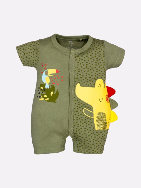 

BABY GO Infant Kids Olive Green & Yellow Printed Rompers