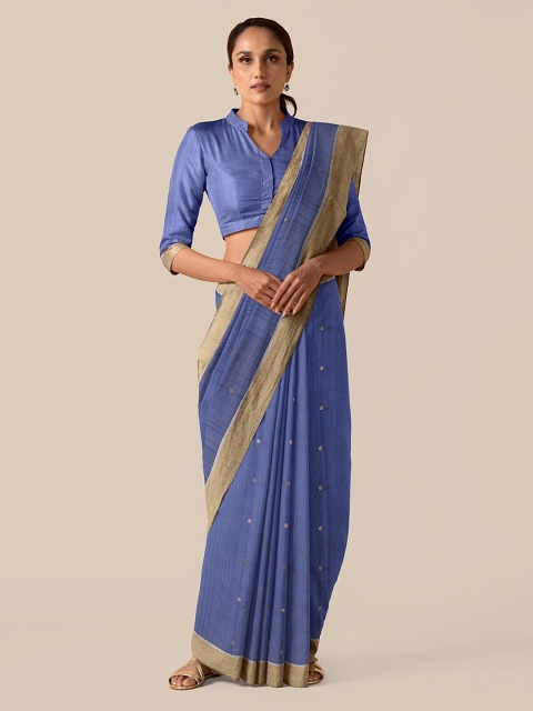 

Taneira Blue & Gold-Toned Silk Cotton Woven Design Chanderi Saree