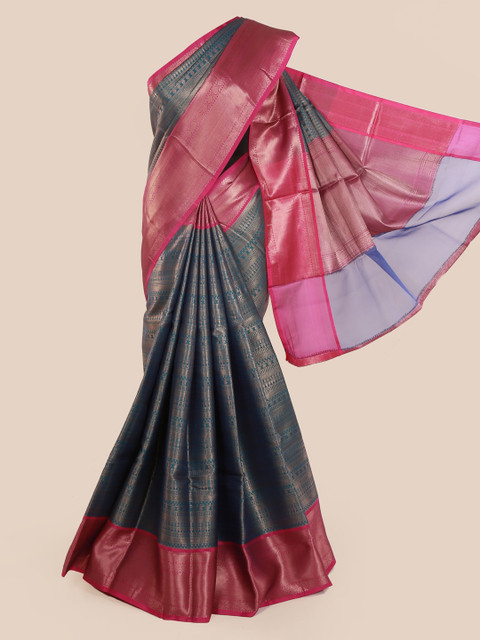 

Pothys Blue & Gold-Toned Cotton Blend Woven Design Saree