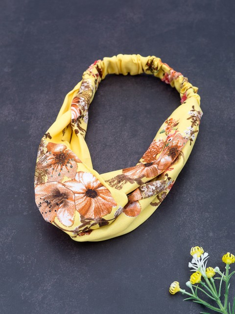 

Golden Peacock Yellow & Brown Knot Design Floral Printed Elasticated Hairband
