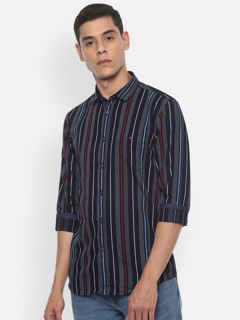 

Louis Philippe Jeans Men Navy Blue Slim Fit Striped Casual Shirt