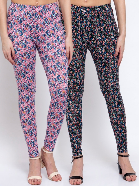 

KLOTTHE Women Pack Of 2 Printed Ankle-Length Leggings, Pink