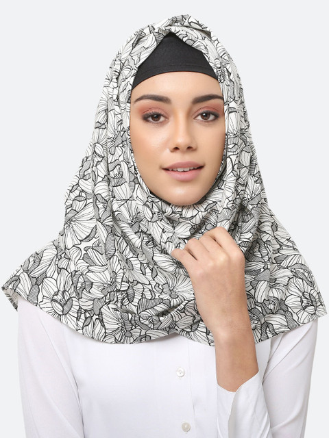 

MOMIN LIBAS Women White & Grey Floral Printed Hijab