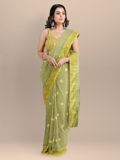 

BharatSthali Green Silk Cotton Woven Design Mangalagiri Saree