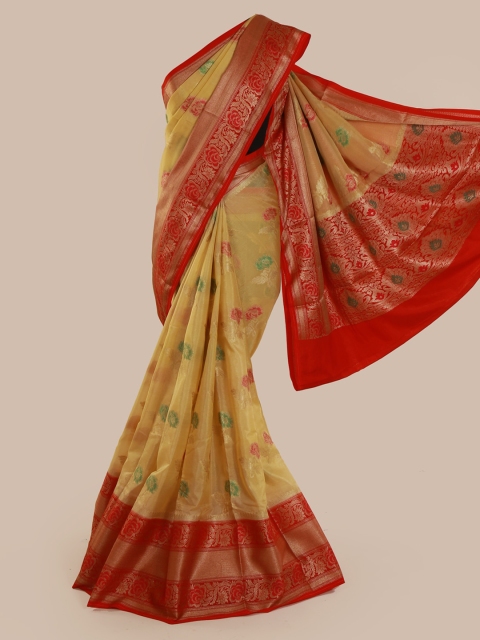 

Pothys Cream-Coloured & Red Tissue Woven Design Saree