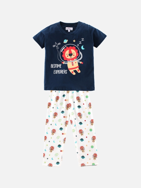 

Nite Flite Unisex Kids Navy Blue & White Printed Night suit
