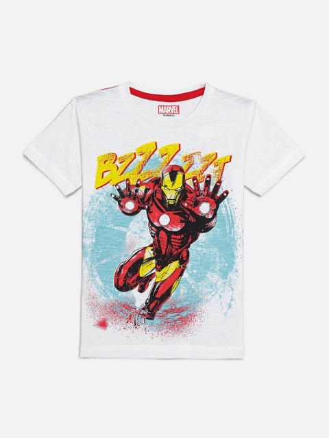

Kids Ville Boys White Avengers Printed Round Neck Cotton T-shirt