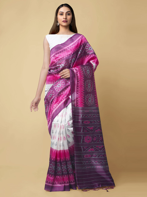 

Unnati Silks White Printed Mysore Silk Handloom Saree