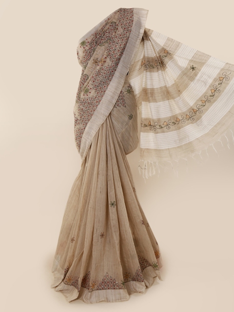 

Pothys Cream-Coloured & Beige Jute Cotton Woven Design Saree