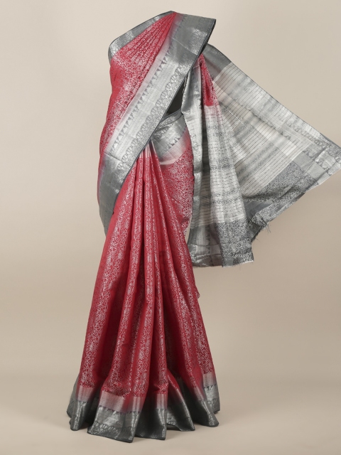 

Pothys Maroon & Silver-Toned Jute Silk Woven Design Saree