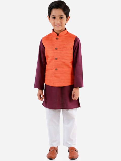 

VASTRAMAY Boys Purple Solid Kurta with Pyjamas & Nehru Jacket