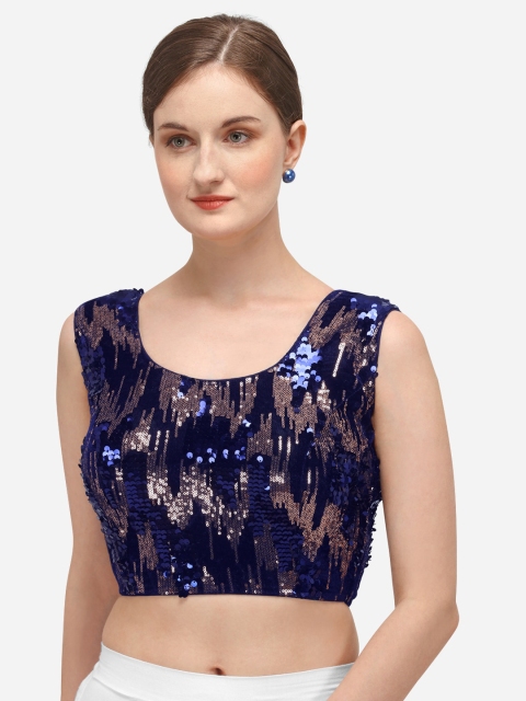 

Fab Dadu Women Blue & Gold-Coloured Embellished Velvet Saree Blouse