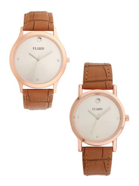 

FLUID Unisex Set Of 2 White & Brown His & Her Analogue Leather Watch FL-800PR-WH01