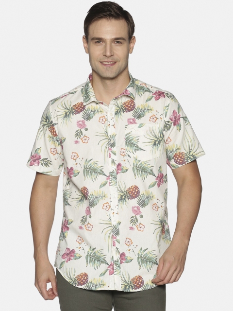 

Tusok Men Cream-Coloured Regular Fit Printed Casual Shirt