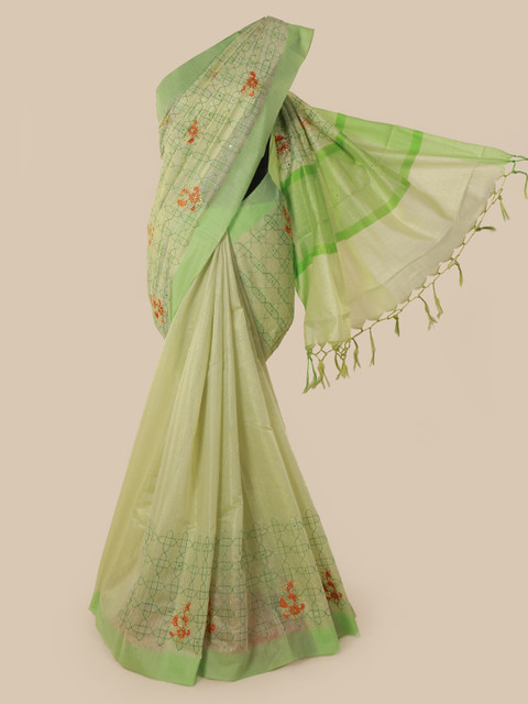 

Pothys Green Embroidered Tissue Saree