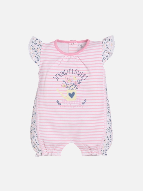 

BABY GO Infants Kids White & Pink Striped Romper