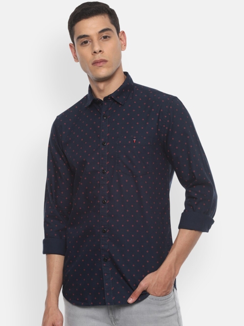 

Louis Philippe Jeans Men Navy Blue Slim Fit Printed Semiformal Shirt