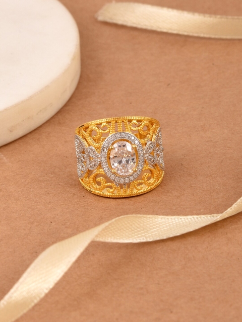 

Tistabene Gold-Plated & White Stone-Studded Finger Ring
