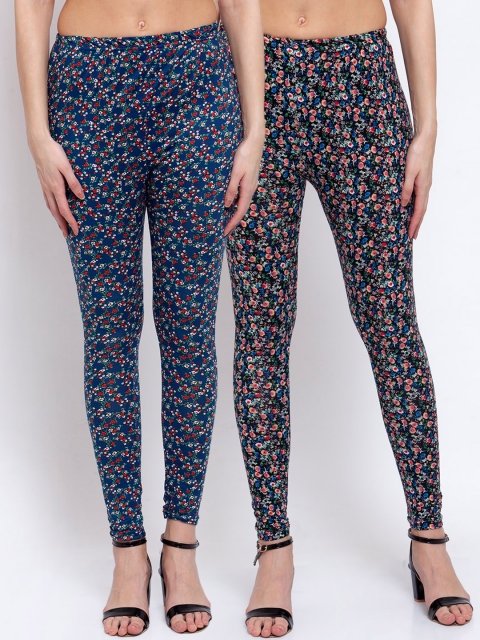 

KLOTTHE Women Pack Of 2 Printed Ankle-Length Leggings, Blue